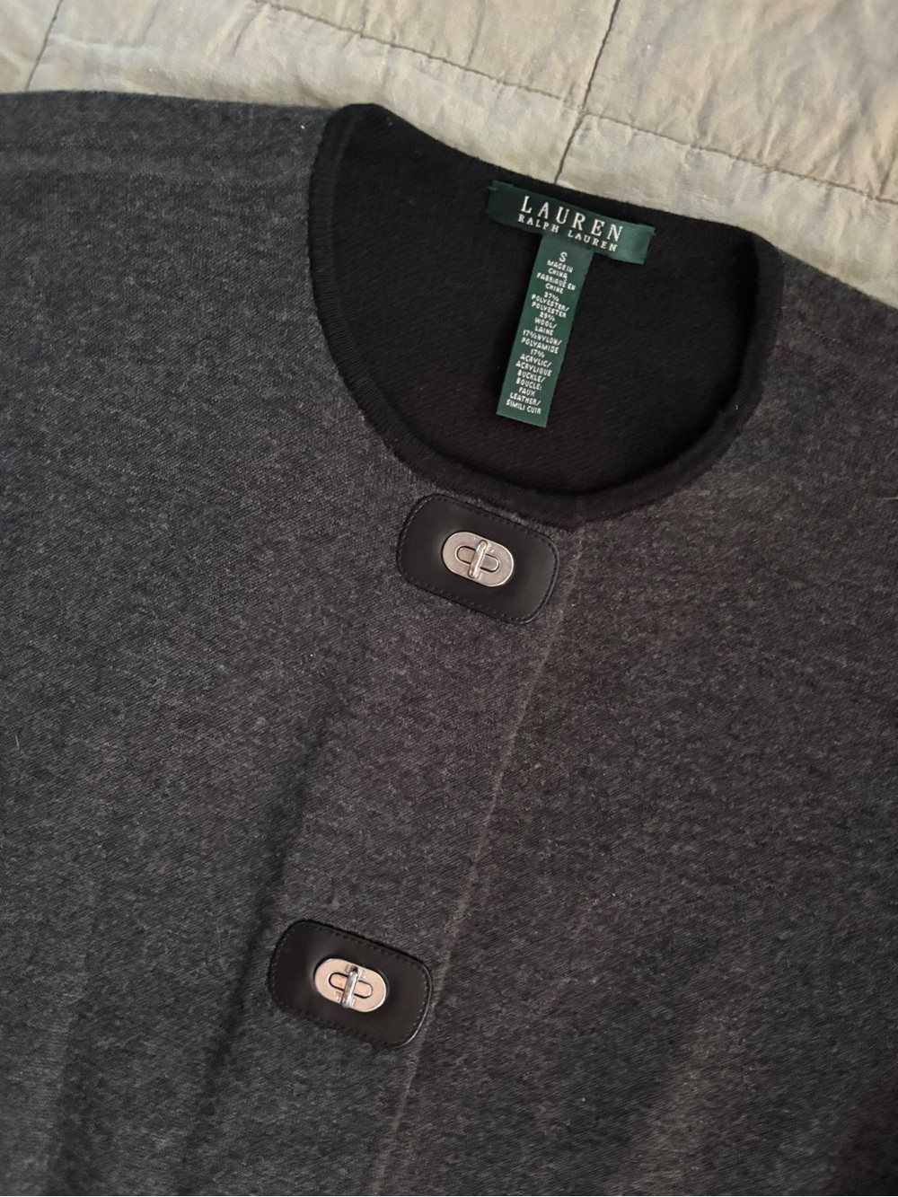 Lauren Ralph Lauren Men’s Charcoal Gray Crew Cardigan with Toggle Closures